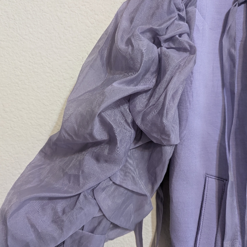 Akira Lotus Flower Bomb Ruched Sleeve Blazer Lilac Size Large. EUC - Picture 4 of 8